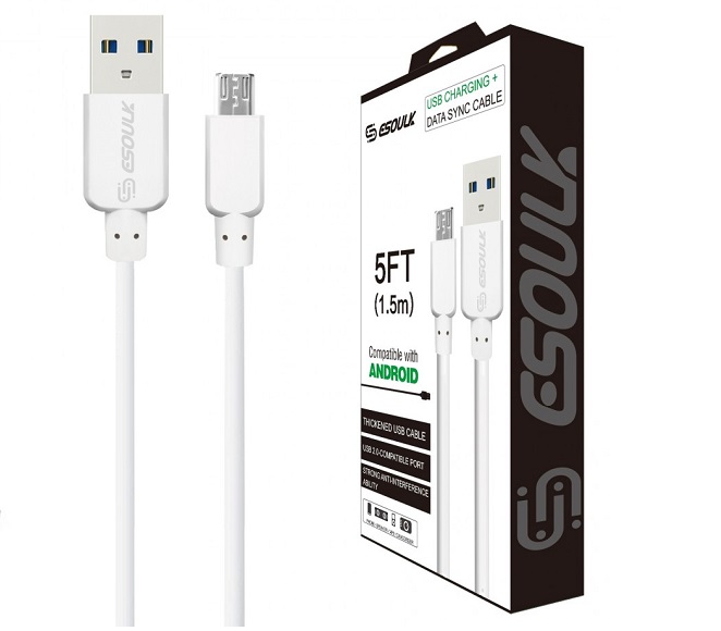 CABLE ANDROID MICRO USB 5FT PLASTIC ESOULK (WHITE)